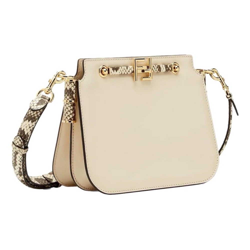 FENDI touch leather shoulder bag cream snakeskin strap COA
